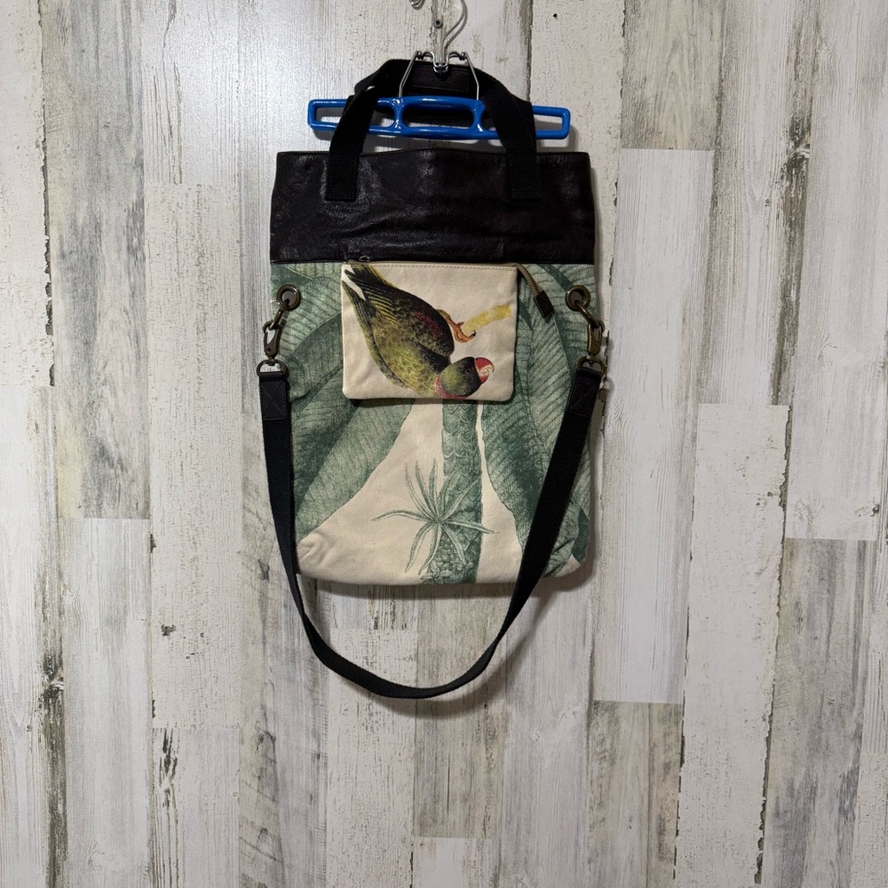 Anthropologie Jasper & Jeera Parrot Print Satchel with Black Leather Strap - Picture 4 of 15